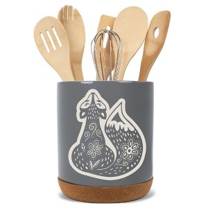 Elanze Designs Kitchen Utensil Holder With Non Slip Cork Base Large 8 Inch Ceramic Storage Crock Forest Animal Countertop Organizer Sly Floral Fox - 1 of 4