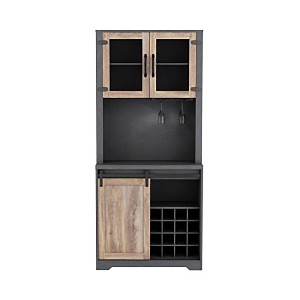 Tall Bar Cabinet with Wine Rack & Glass Holder Industrial Liquor Bar Cabinet with Open Storage Shelf & Sliding Barn Door Coffee Bar Sideboard for Home - 1 of 4