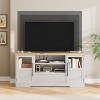 Coucheta 63" Farmhouse TV Stand with Wave Pattern - White & Natural Entertainment Center for 72" TVs, 2 Glass Door Cabinets - 4 of 4