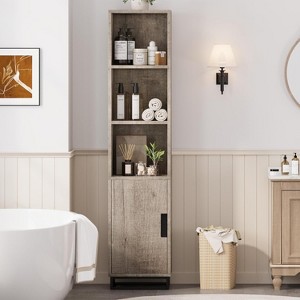 70-Inch Tall Narrow Bathroom Storage Cabinet with Door and Adjustable Shelves, Freestanding Open Storage Unit for Laundry Room, Living Room, Gray - 1 of 4