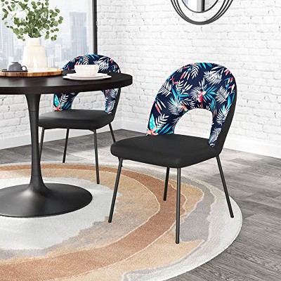 Merion Multicolor Print & Black Velvet Side Chair, 19.7"