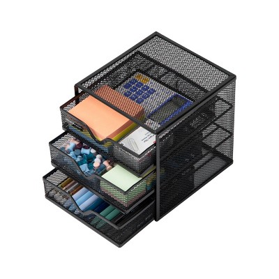 Black Metal Mesh 3-Drawer Desktop Organizer