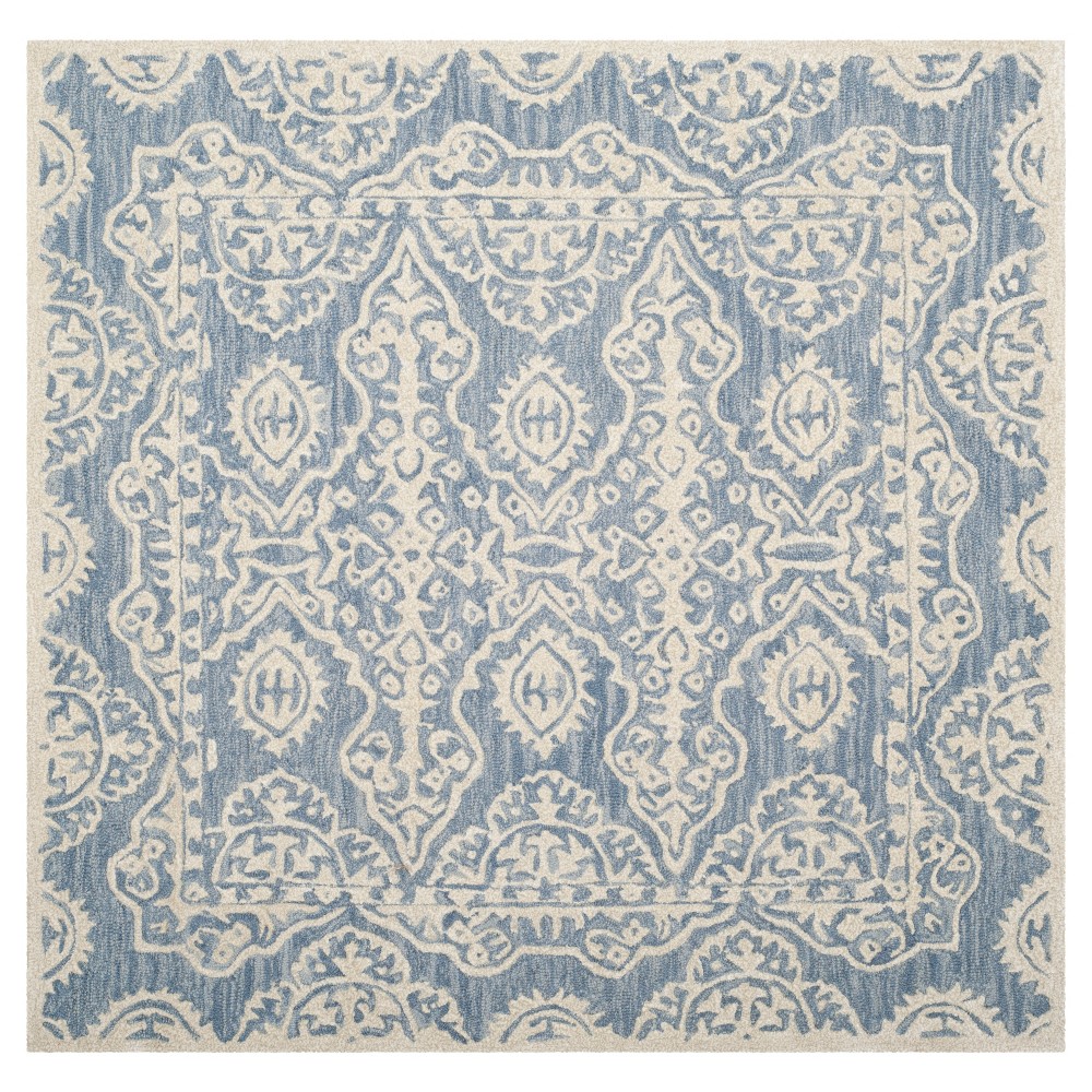 5'x5' Blue/Ivory Damask Tufted Square Area Rug - Safavieh