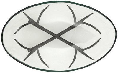 Clear Glass Oval Decorative Bowl with Black Metal Base