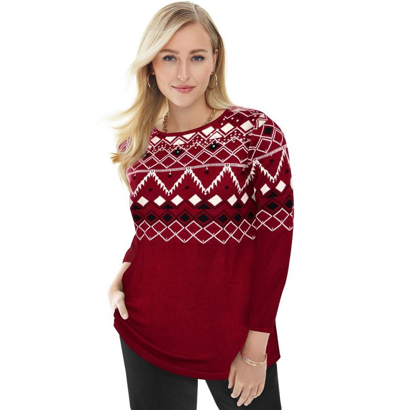 Jessica London Women's Plus Size Holiday Motif Pullover, 1 of 2