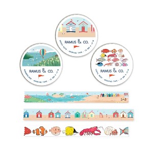 Illustrated Masking Tape by Ramus & Co - 3ct Rolls, Assorted Rolls (Summerland + Beach Huts + Coral Reef) - 1 of 4