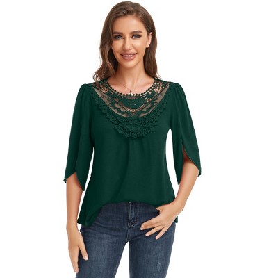 Women's Summer Shirt Crew Neck Three-Quarter Sleeve Blouse for Women