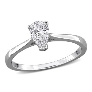 CREATED FOREVER | Silver Lab-Grown Diamond Solitaire Engagement Ring with Side Accents- Multiple Metal Color Options - 1 of 4
