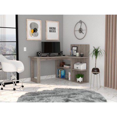 NicBex Home Office Desk L-Shaped Modern Writing Desk with 5 Open Storage Shelves and Wooden Frame for Office, Study, Living Room