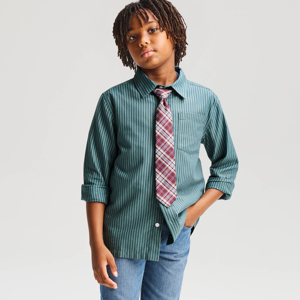 Boys' Long Sleeve 100% Cotton Classic Fit Striped Button-Down Shirt - Cat & Jack™
