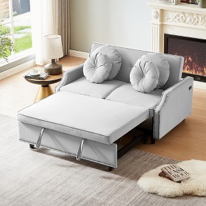 LOVMOR 54.7" Multiple Adjustable Positions Sofa Bed Stylish Sofa Bed with a Button Tufted Backrest, Two USB Ports and Four Floral Lumbar Pillows - 1 of 4