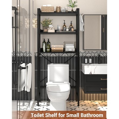Aheaplus Freestanding Toilet Stand, 3-Tier Bathroom Storage Rack with Four Hooks