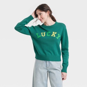 Women's St. Patrick's Day Lucky Shades of Green Graphic Sweater - Green - 1 of 3