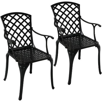 Sunnydaze Outdoor Crossweave Design Black Cast Aluminum Patio Dining Chair, 2pk