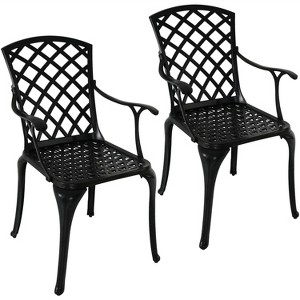 Sunnydaze Outdoor Crossweave Design Black Cast Aluminum Patio Dining Chair, 2pk - 1 of 4