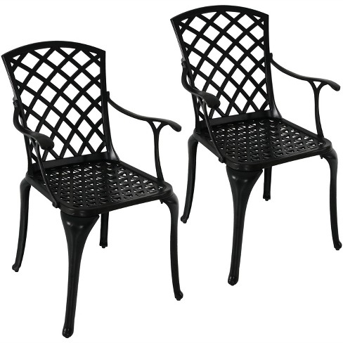 Sunnydaze Outdoor Crossweave Design Black Cast Aluminum Patio Dining Chair 2pk