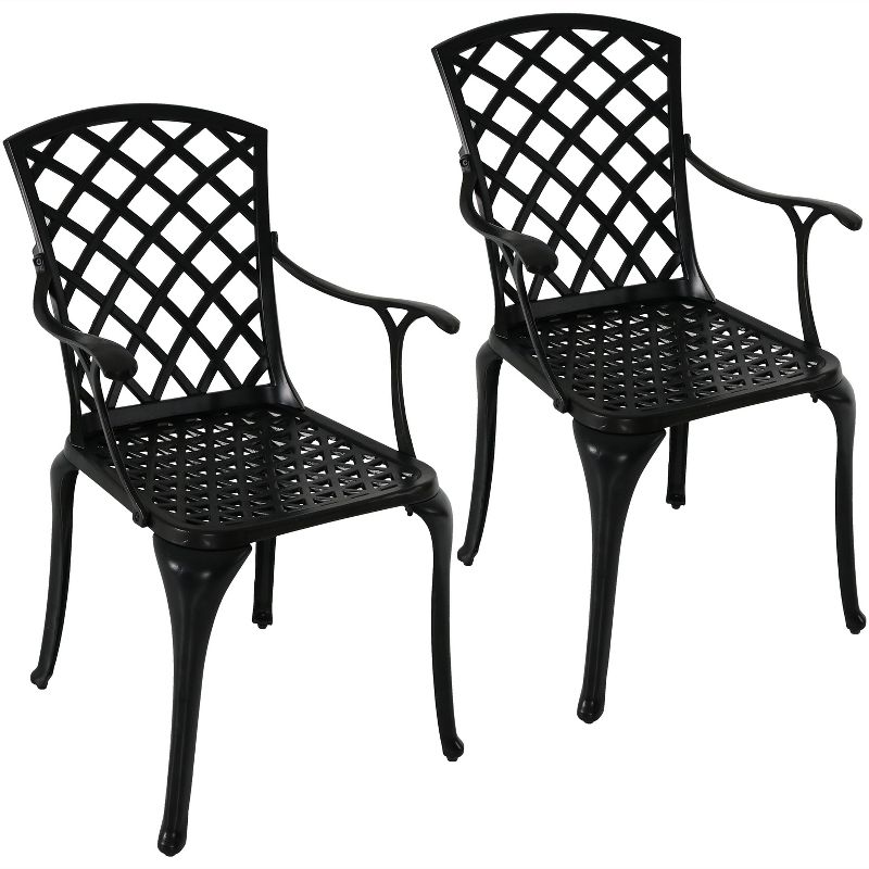 Sunnydaze Outdoor Crossweave Design Black Cast Aluminum Patio Dining Chair, 2pk, 1 of 11