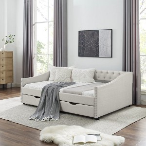 (80.5''x55.5''x27.5'')Full Size Daybed with Drawers Upholstered Tufted Sofa Bed"Grey+ Polyester" - 1 of 4