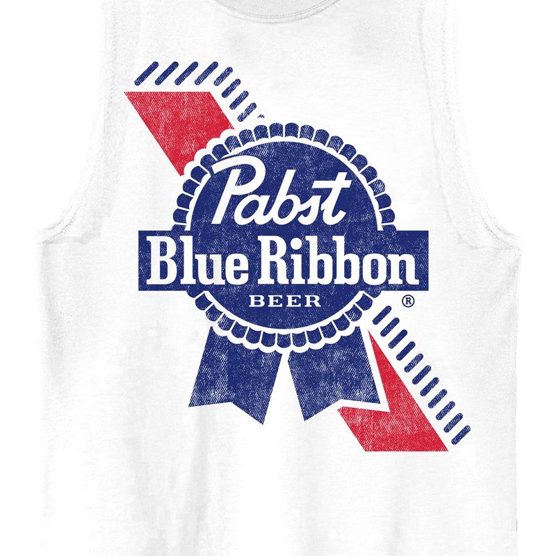 Pabst Blue Ribbon Logo Crew Neck Sleeveless White Men's Tank Top, 2 of 4