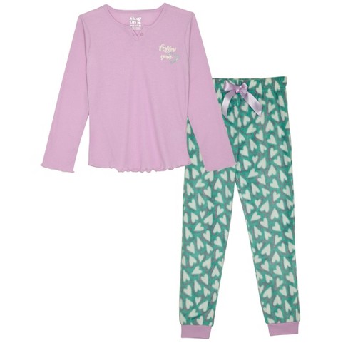 Sleep On It Girls 2-piece Fleece Pajama Sets- Plaid, Purple