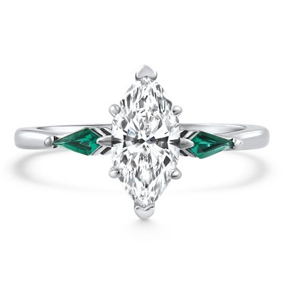 Pompeii3 1 1/10Ct Marquise & Emerald Diamond Ring 14k White Gold Lab Created