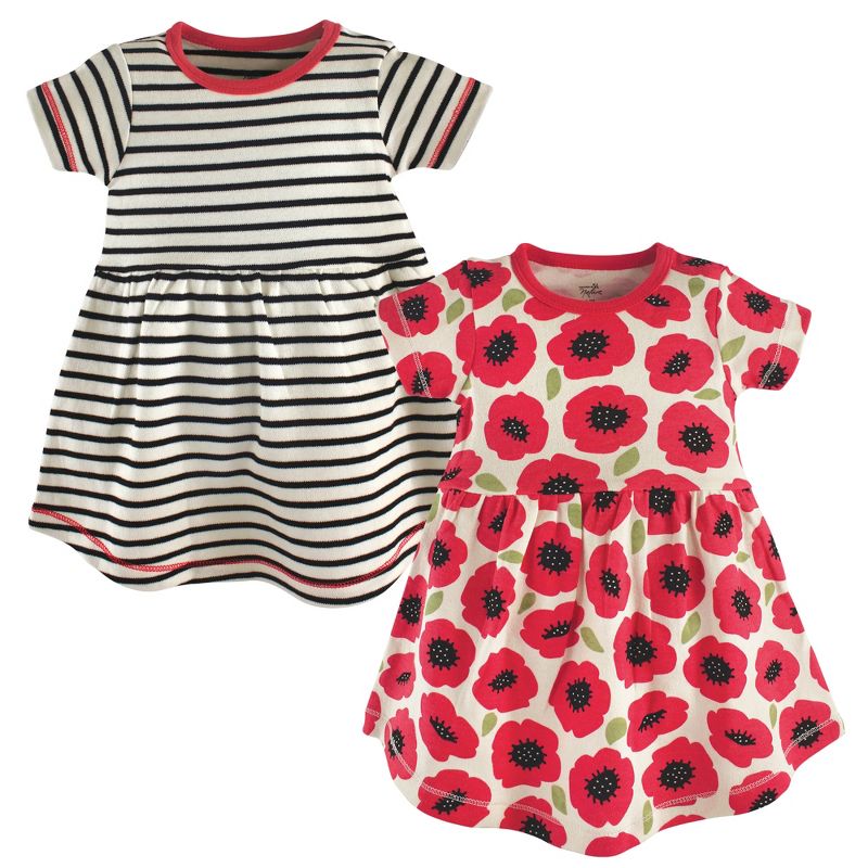 Touched by Nature Baby and Toddler Girl Organic Cotton Short-Sleeve Dresses 2pk, Poppy, 1 of 2