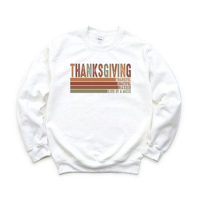 Simply Sage Market Women's Graphic Sweatshirt Thanksgiving Stripe Distressed