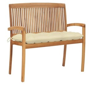 Stacking Patio Bench with Cushion 50.6" Solid Teak Wood - 1 of 4