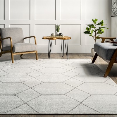 Beige Geometric Honeycomb 9' x 12' Synthetic Area Rug