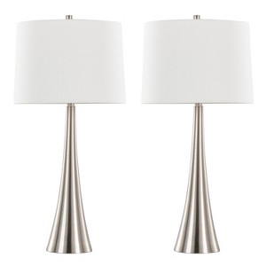 LumiSource (Set of 2) Diana 29" Contemporary Table Lamps Brushed Nickel with White Linen Shade - 1 of 4