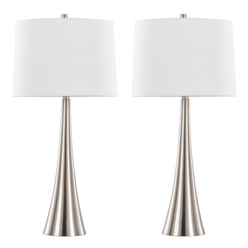 LumiSource (Set of 2) Diana 29" Contemporary Table Lamps Brushed Nickel with White Linen Shade - image 1 of 4