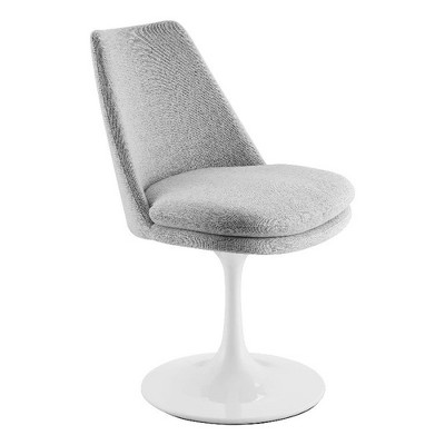 Modway Lippa Upholstered Swivel Dining Side Chair in White Light Gray 360° Office Desk Rotating Chair with No Wheels