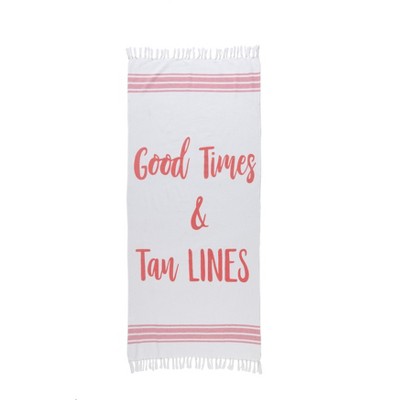 "Good Times & Tan Lines" Beach Towel And Bag Set - White - Shiraleah