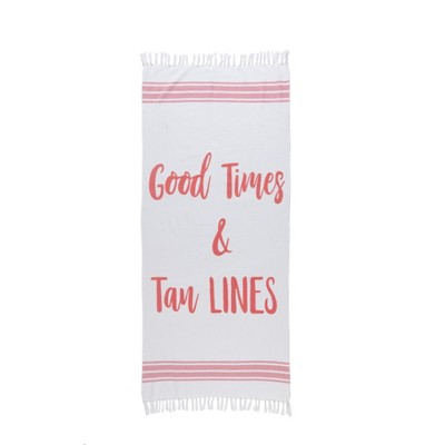 "Good Times & Tan Lines" Beach Towel And Bag Set - White - Shiraleah