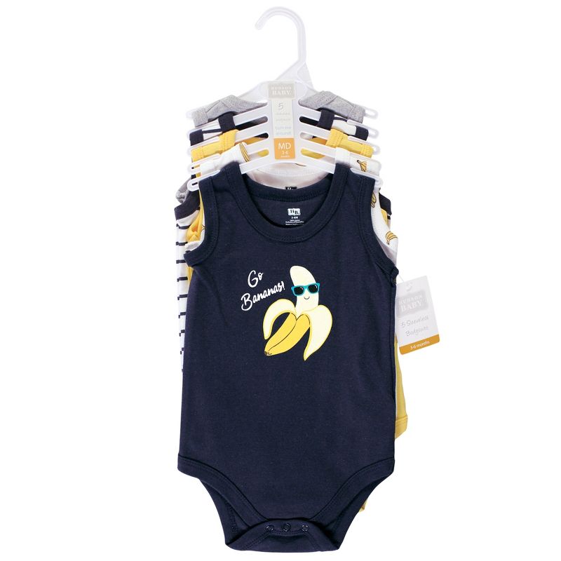 Hudson Baby Infant Boy Cotton Sleeveless Bodysuits, Go Bananas, 3 of 9