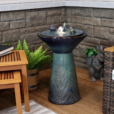 Green Glazed Ceramic Outdoor Fountain with LED Lights