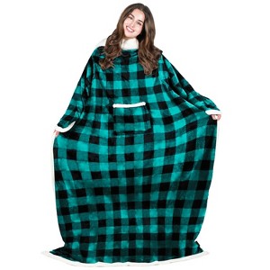 Catalonia Women Wearable Flannel Blanket with Front Pocket, Super Warm Soft Fuzzy Fleece Blanket Robe TV Wrap, Cozy Winter Gift for Woman Wife Man - 1 of 4