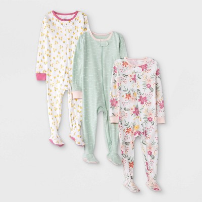 Image of Baby Girls' 3pk Meadow Tight Fit Sleep N' Play - Cloud Island™ White 12M