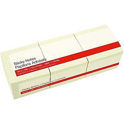 MyOfficeInnovations Stickies Recycled Notes Blank 3" x 3" Yellow 18 Pads/PK (S-33YR18) 860852