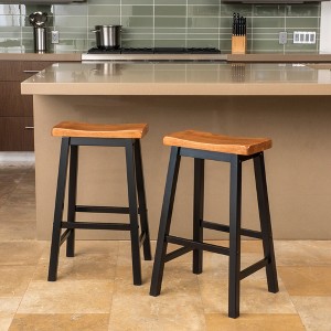 29" Rubberwood Barstool (Set of 2) with Saddle Seat, Armless Design for Indoor Use and Serving Area - 1 of 3