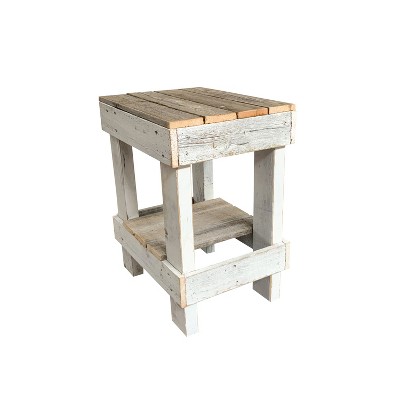 del Hutson Designs 100 Percent Reclaimed Solid Wood Rustic Contemporary Farmhouse Decor Side End Table for Living Room/Bedroom, 2 Tone Natural/White