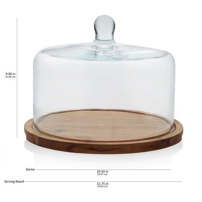 Acacia Wood Round Cake Stand with Glass Dome Lid