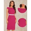 INSPIRE CHIC Women's Cap Sleeve Work Belted Elegant Sheath Dress - 2 of 4