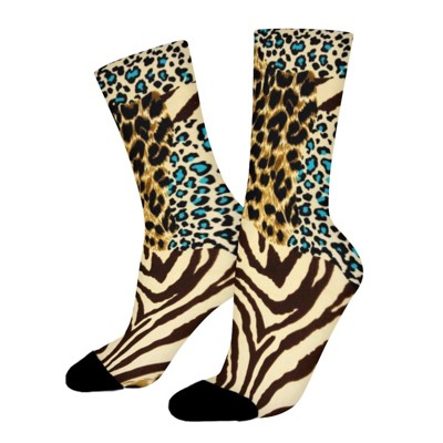Animal Zebra Leopard Women Printed Crew Socks Funny Funky Socks Soft Polyester Novelty Gifts for Artists Men