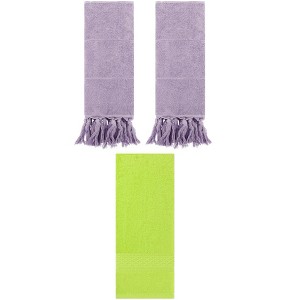 REGALWOVEN 3 Packs Solid Textured and Tassels Soft Absorbent Bathroom Hand Towel for Home Decor - 1 of 4