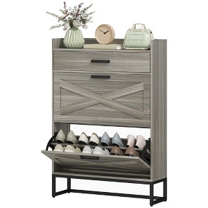 Aghana Digitals Farmhouse Narrow Shoe Cabinet with 2 Tilt-Out Drawers, Adjustable Shelves, Top - 1 of 4