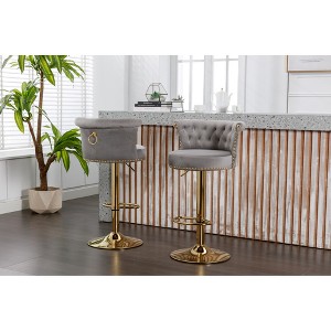 21" Velvet Adjustable Swivel Counter Height Bar Stools Set of 2 with Footrest and Metal Legs for Kitchen or Dining Room - 1 of 4