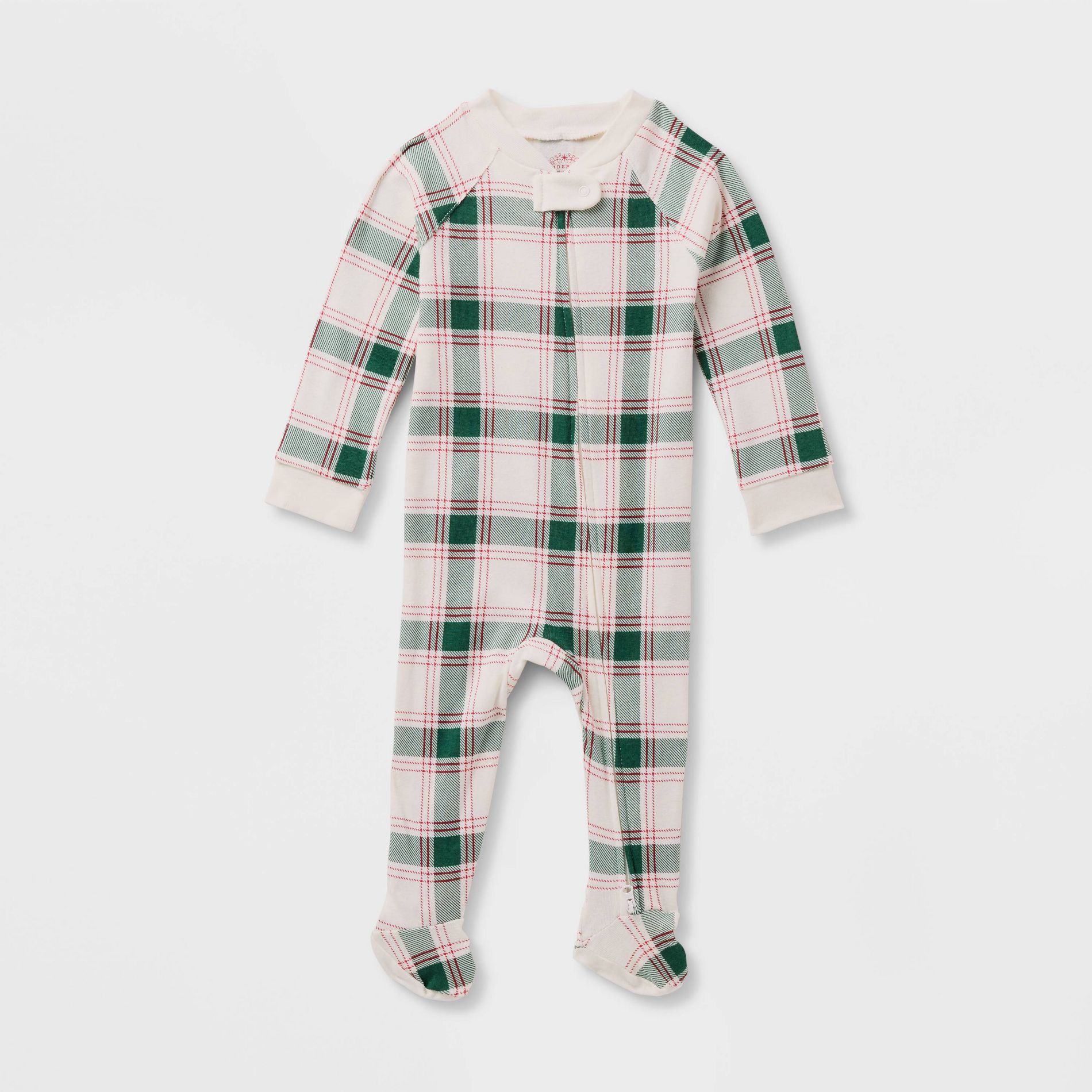 Baby Plaid Ribbed Holiday Matching Family Footed Pajama - Wondershop™ Cream