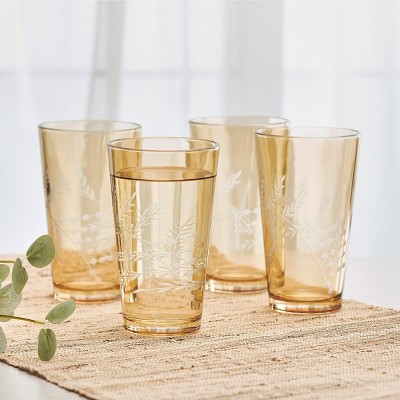 Fitz and Floyd Gold Wildflower Highball Glasses Set of 4