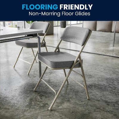 Gray Fabric Upholstered Armless Metal Folding Chairs, Set of 2